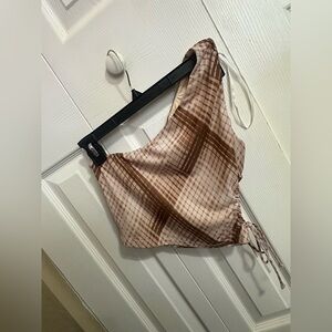 Plaid Ruched one shoulder top